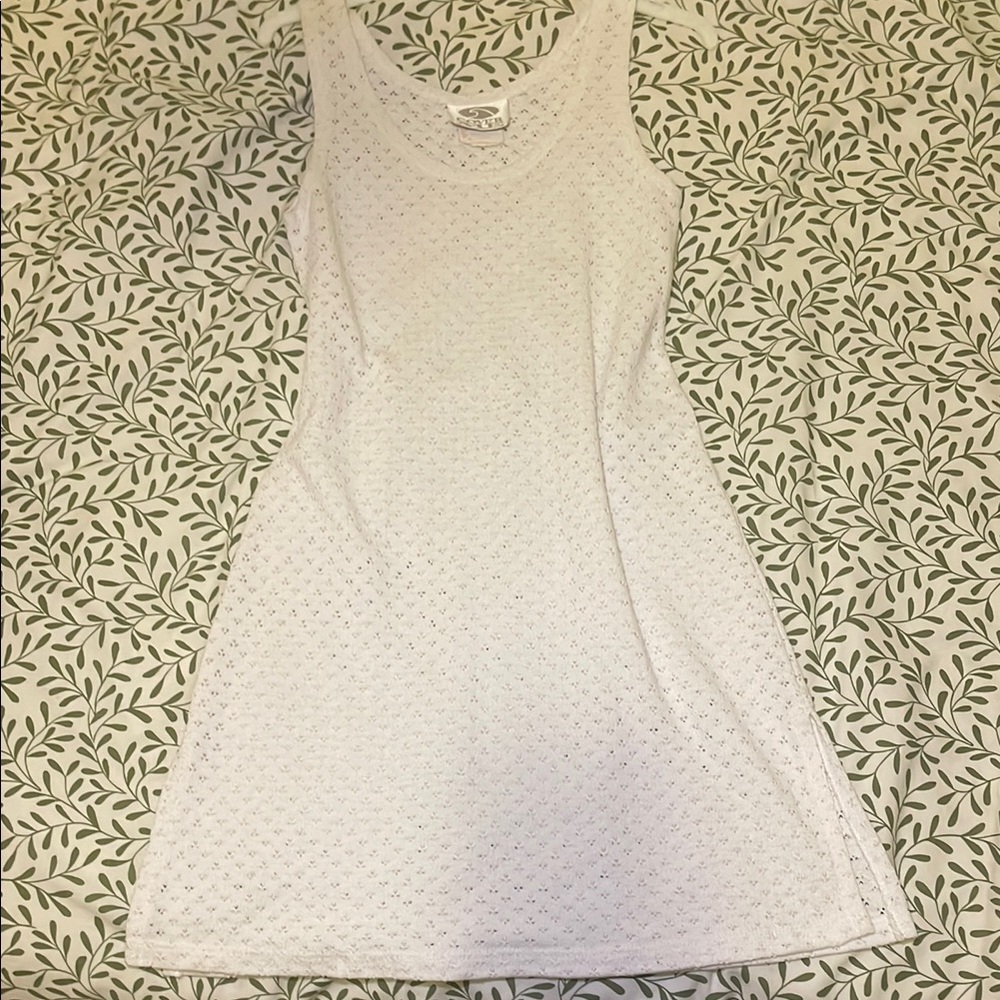Vintage White Eyelet Knit Cover-Up Dress – Made in Canada 🇨🇦 COVER ME Size S